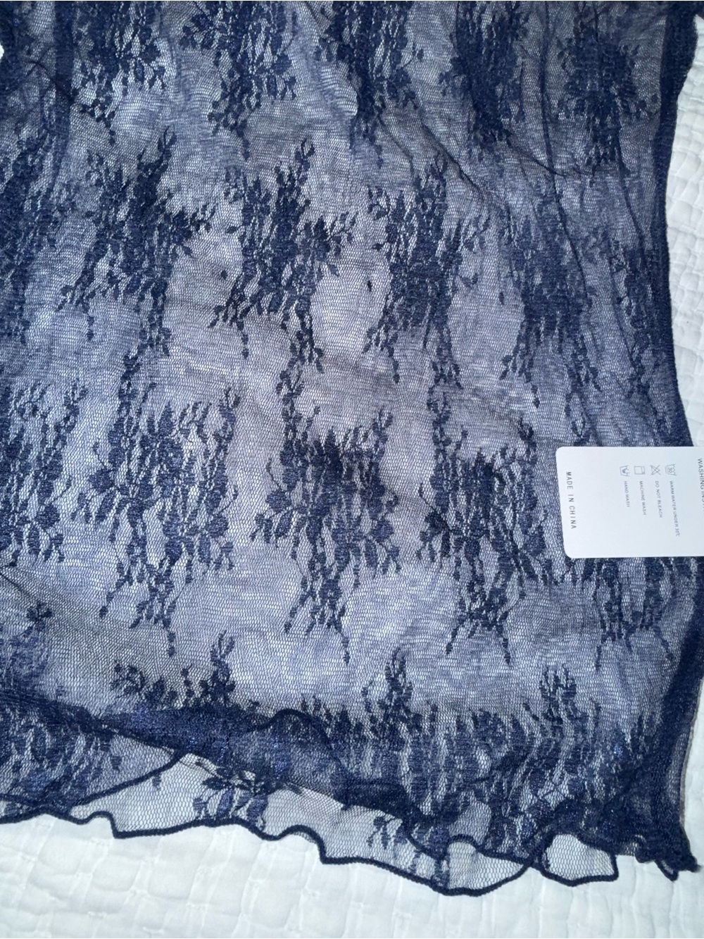 Anthropologie Sheer Navy Lace Long Sleeve Top - Picture 3 of 4